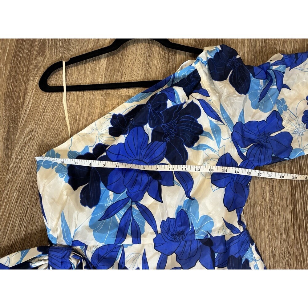 J Crew Collection NWT One Shoulder Ruffle Hem Dress in Painted Floral Blue 10 - Picture 8 of 11